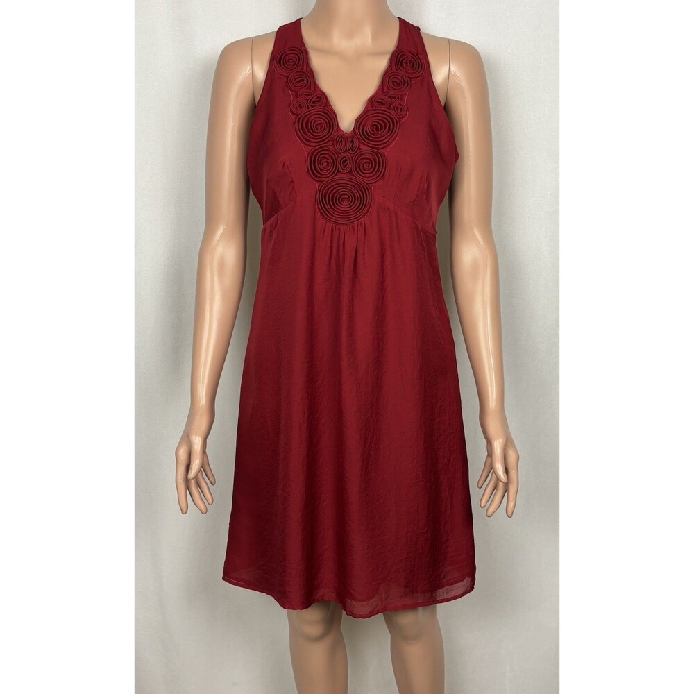 Ann Taylor LOFT Red Rosette Shift Dress Women’s Size 2 Sleeveless A-Line